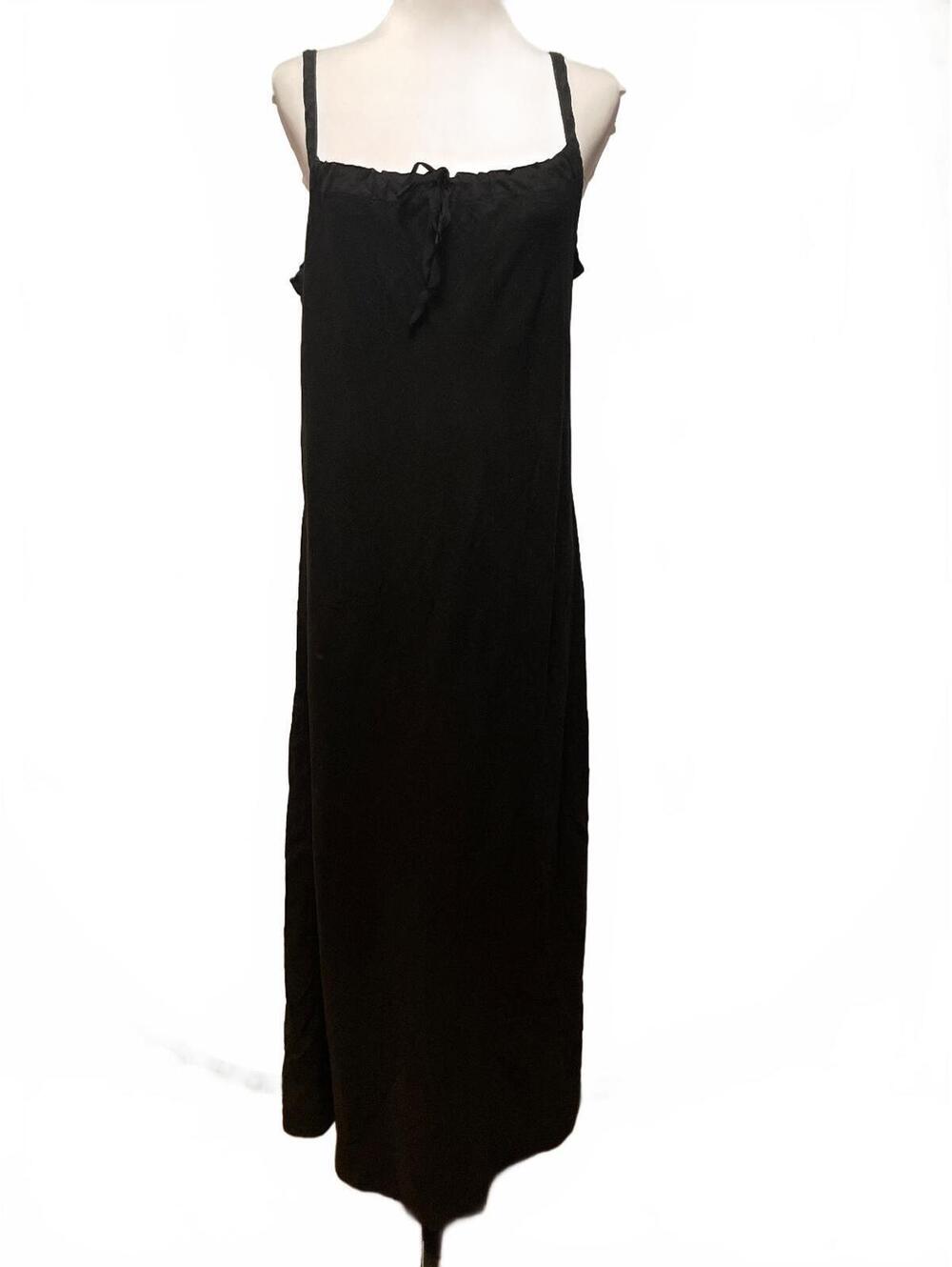 Vintage Barbara Lesser Black Linen Maxi Dress M Lagenlook Boho Minimalist Flowy
